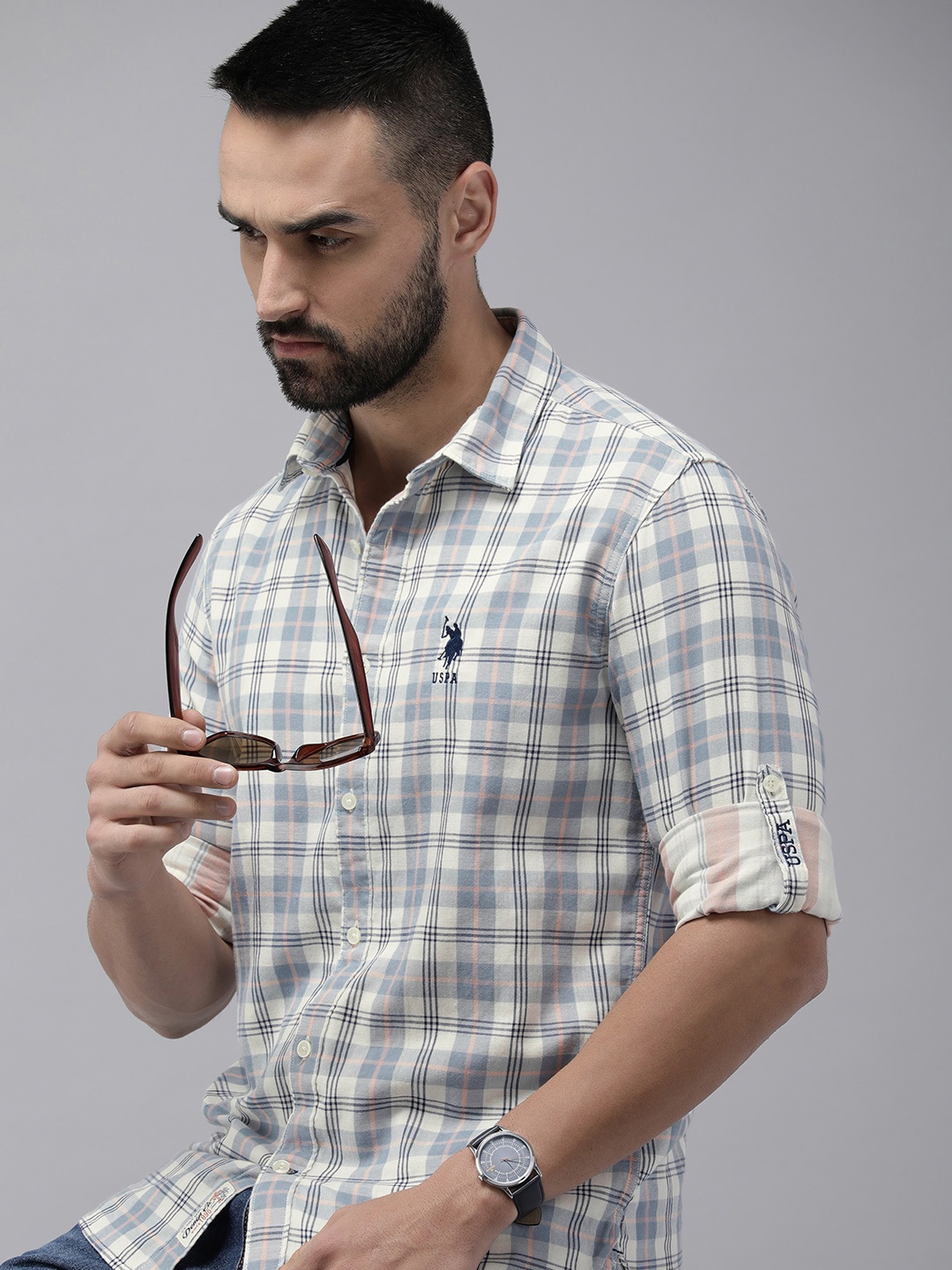 

U.S. Polo Assn. Denim Co. Pure Cotton Slim Fit Checked Casual Shirt, Pink