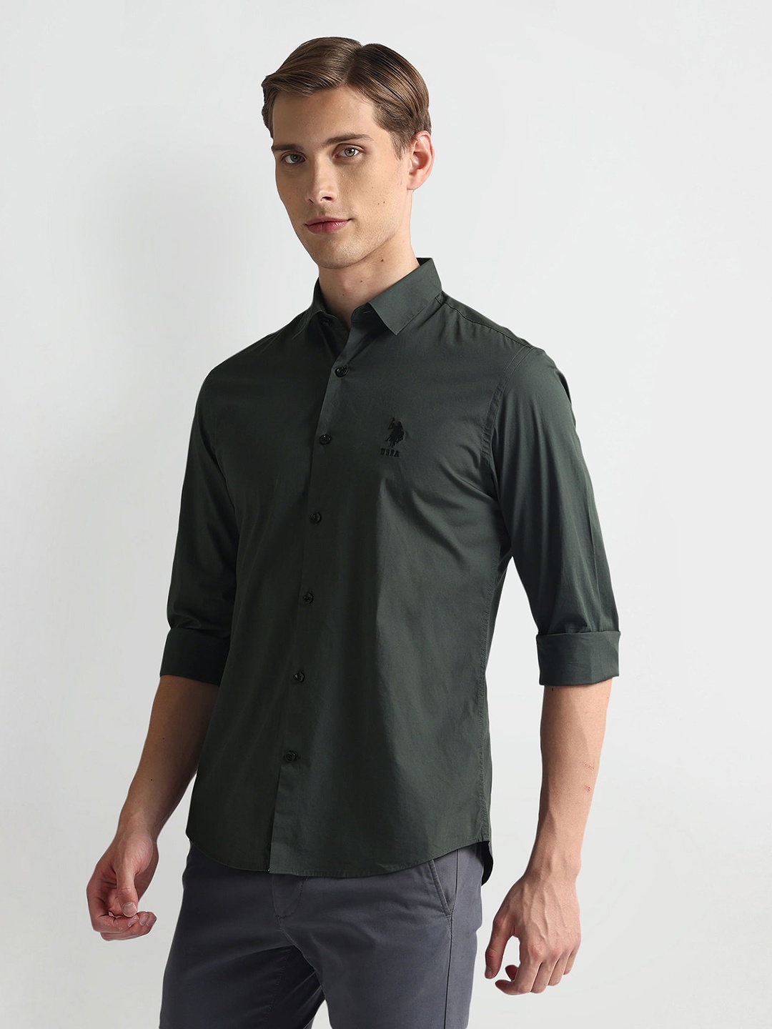 

U.S. Polo Assn. Denim Co. Men Slim Fit Semiformal Shirt, Olive
