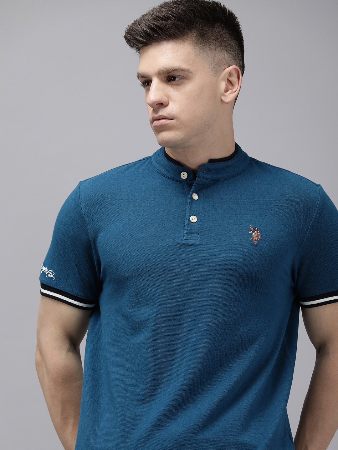 

U.S. Polo Assn. Denim Co. Henley Neck Pure Cotton Slim Fit T-shirt, Blue