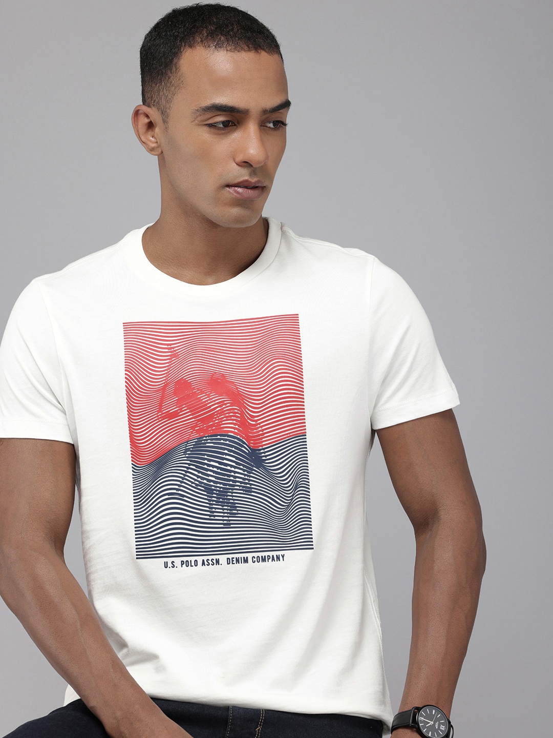 

U.S. Polo Assn. Denim Co. Pure Cotton Graphic Printed Slim Fit T-shirt, White