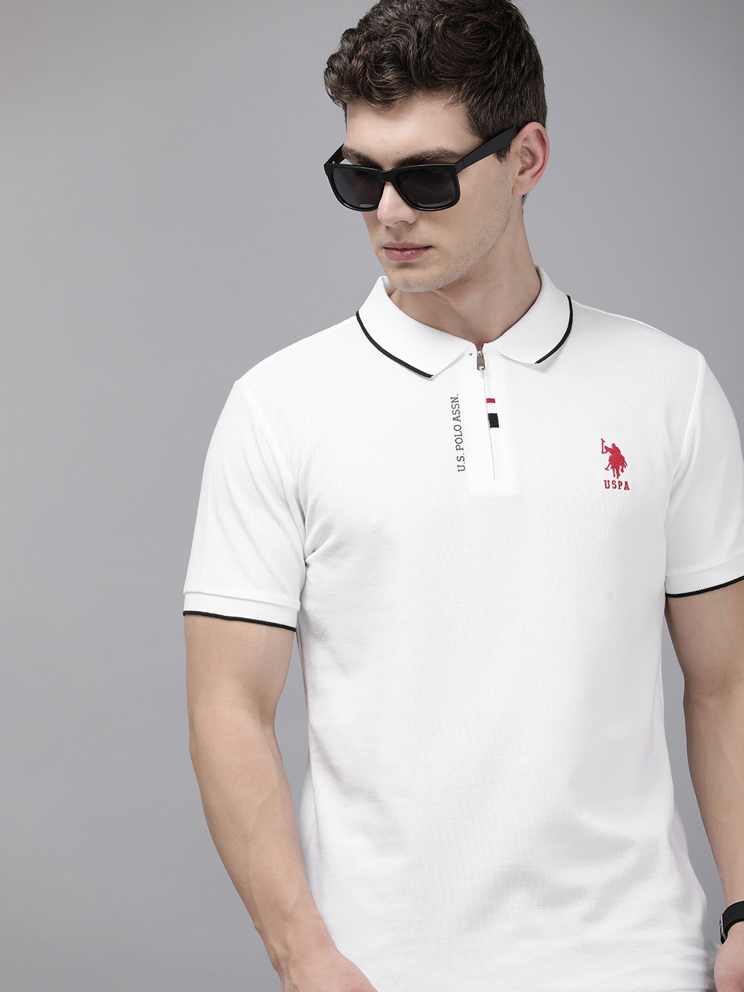 

U.S. Polo Assn. Pure Cotton Brand Logo Printed Polo Collar Slim Fit T-shirt, White