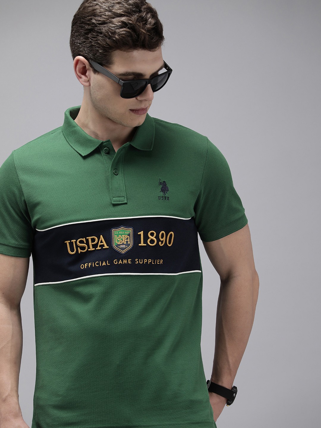 

U.S. Polo Assn. Brand Logo Polo Collar Pure Cotton Slim Fit T-shirt, Green