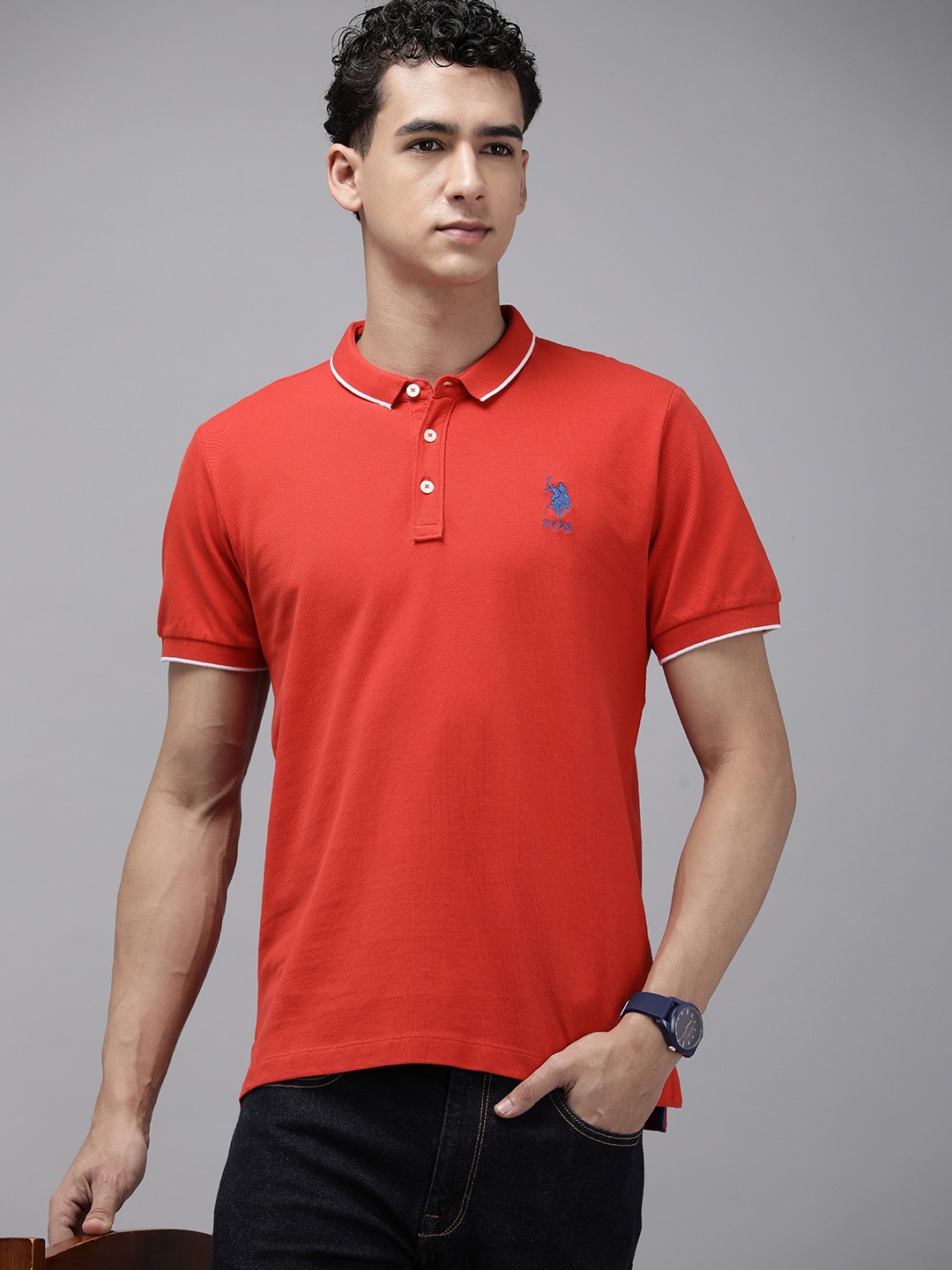 

U.S. Polo Assn. Polo Collar Pure Cotton Slim Fit T-shirt, Red