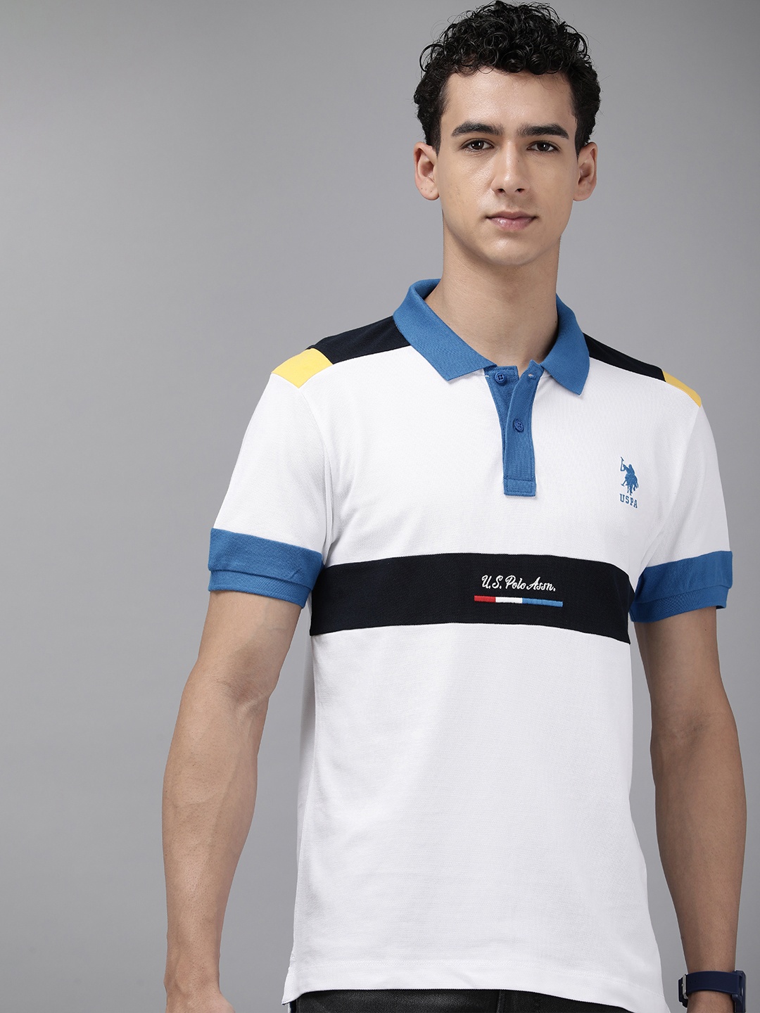 

U.S. Polo Assn. Men Polo Collar Pure Cotton Slim Fit T-shirt, White