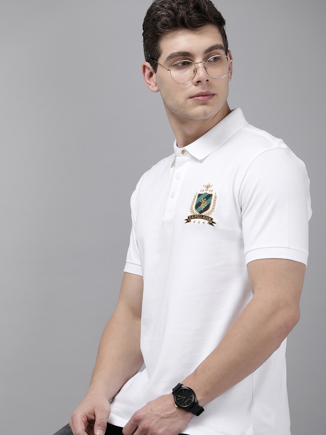 

U.S. Polo Assn. Pure Cotton Brand Logo Embroidered Polo Collar Slim Fit T-shirt, White