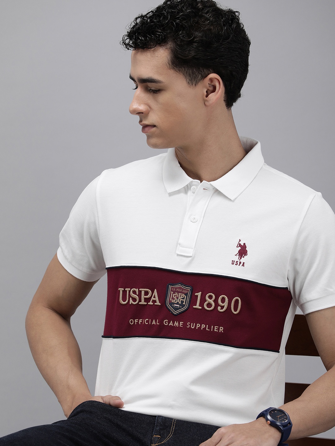

U.S. Polo Assn. Brand Logo Polo Collar Pure Cotton Slim Fit T-shirt, White