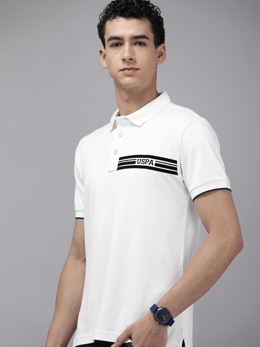 

U.S. Polo Assn. Brand Logo Printed Polo Collar Pure Cotton Slim Fit T-shirt, White