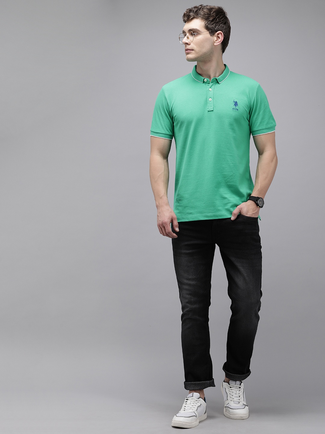 

U.S. Polo Assn. Pure Cotton Polo Collar Slim Fit T-shirt, Green