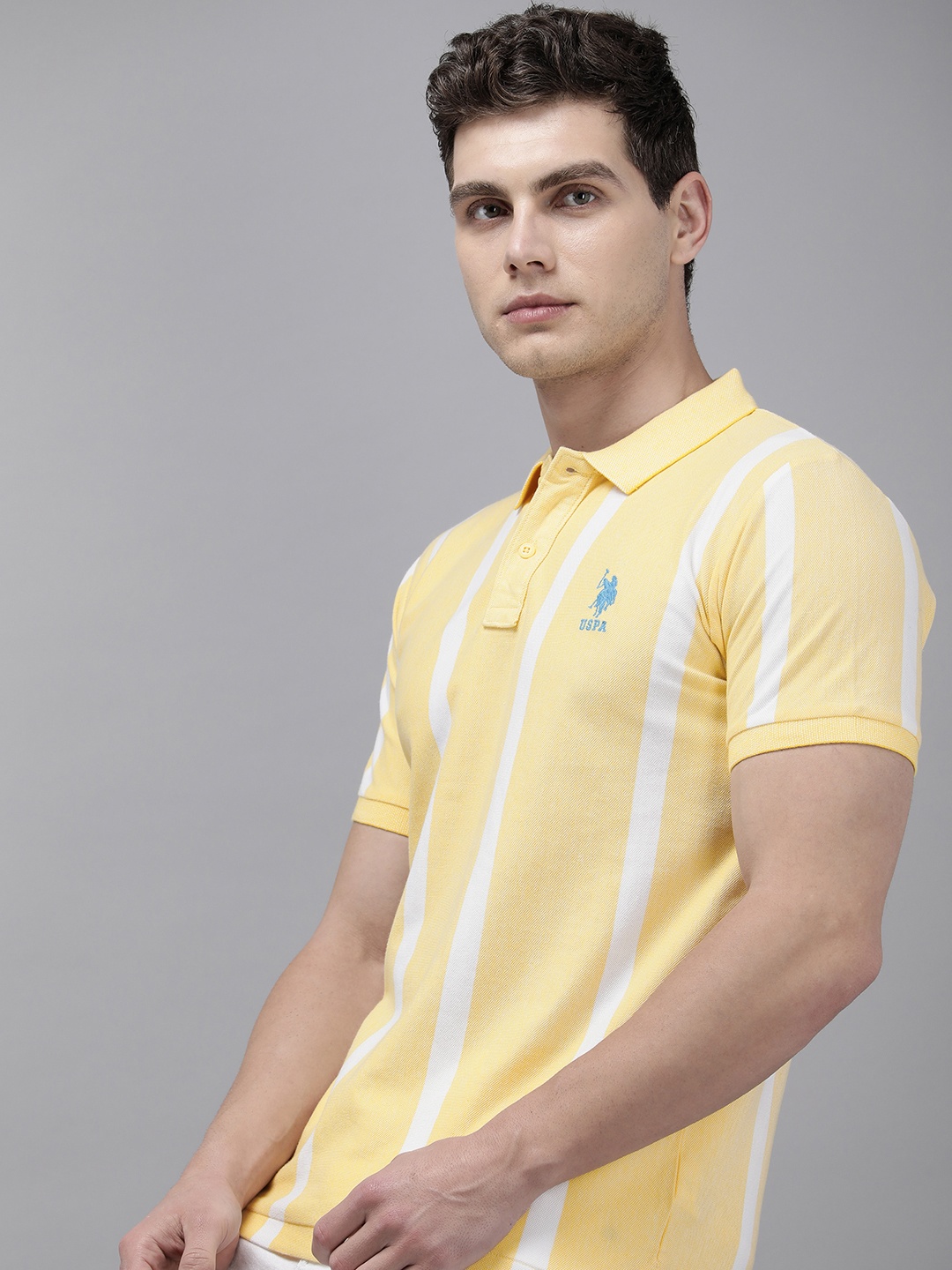 

U.S. Polo Assn. Striped Polo Collar Pure Cotton Slim Fit T-shirt, Yellow