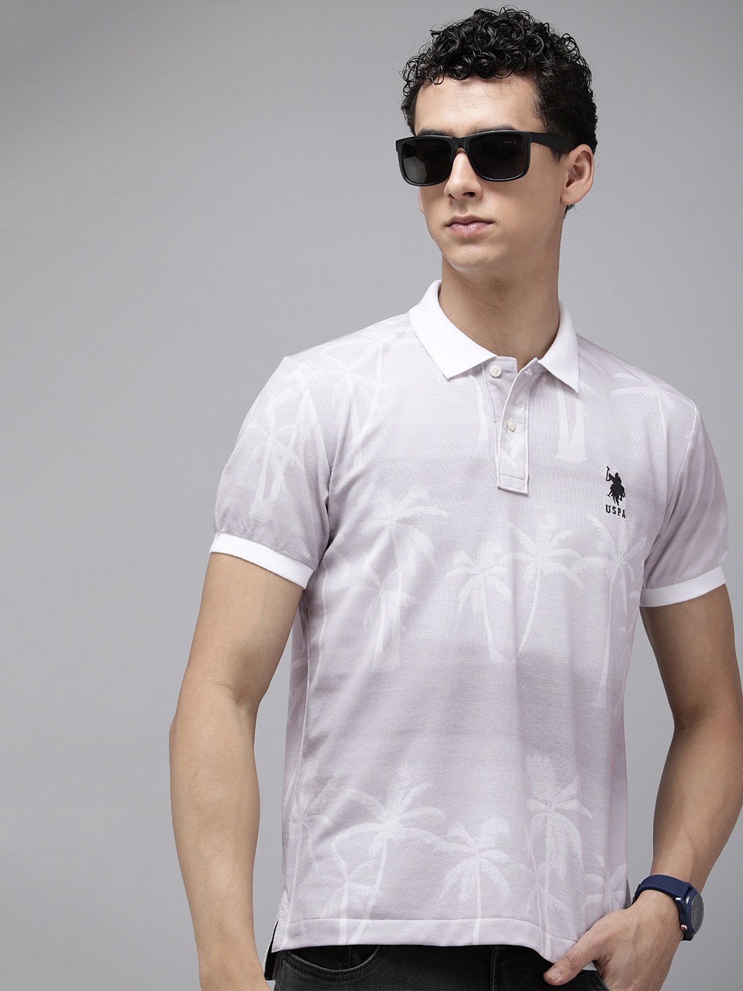 

U.S. Polo Assn. Tropical Printed Polo Collar Slim Fit T-shirt, Grey