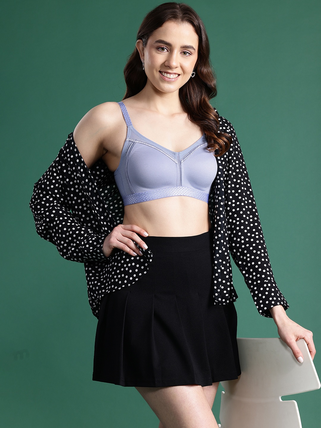 

DressBerry Self Design Full Coverage Non Padded Bra, Blue