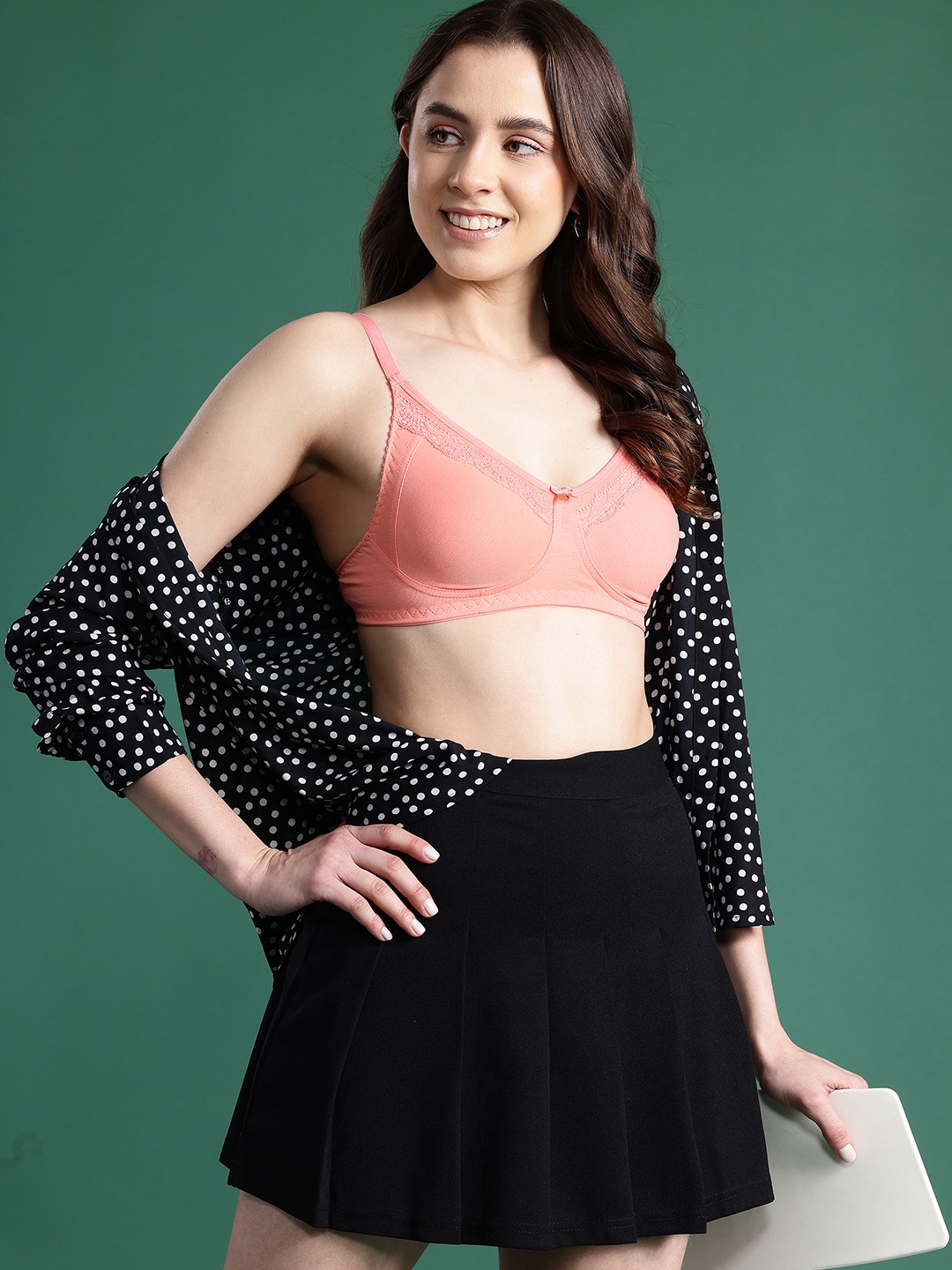 

DressBerry Self Design Full Coverage Non Padded Bra, Peach