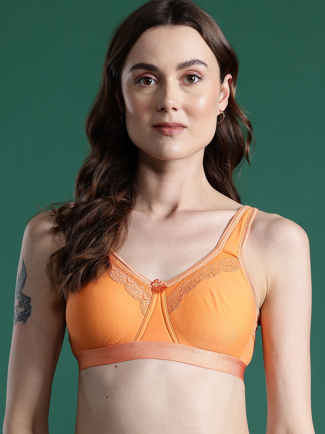 

DressBerry Self Design Full Coverage Non Padded Bra, Orange