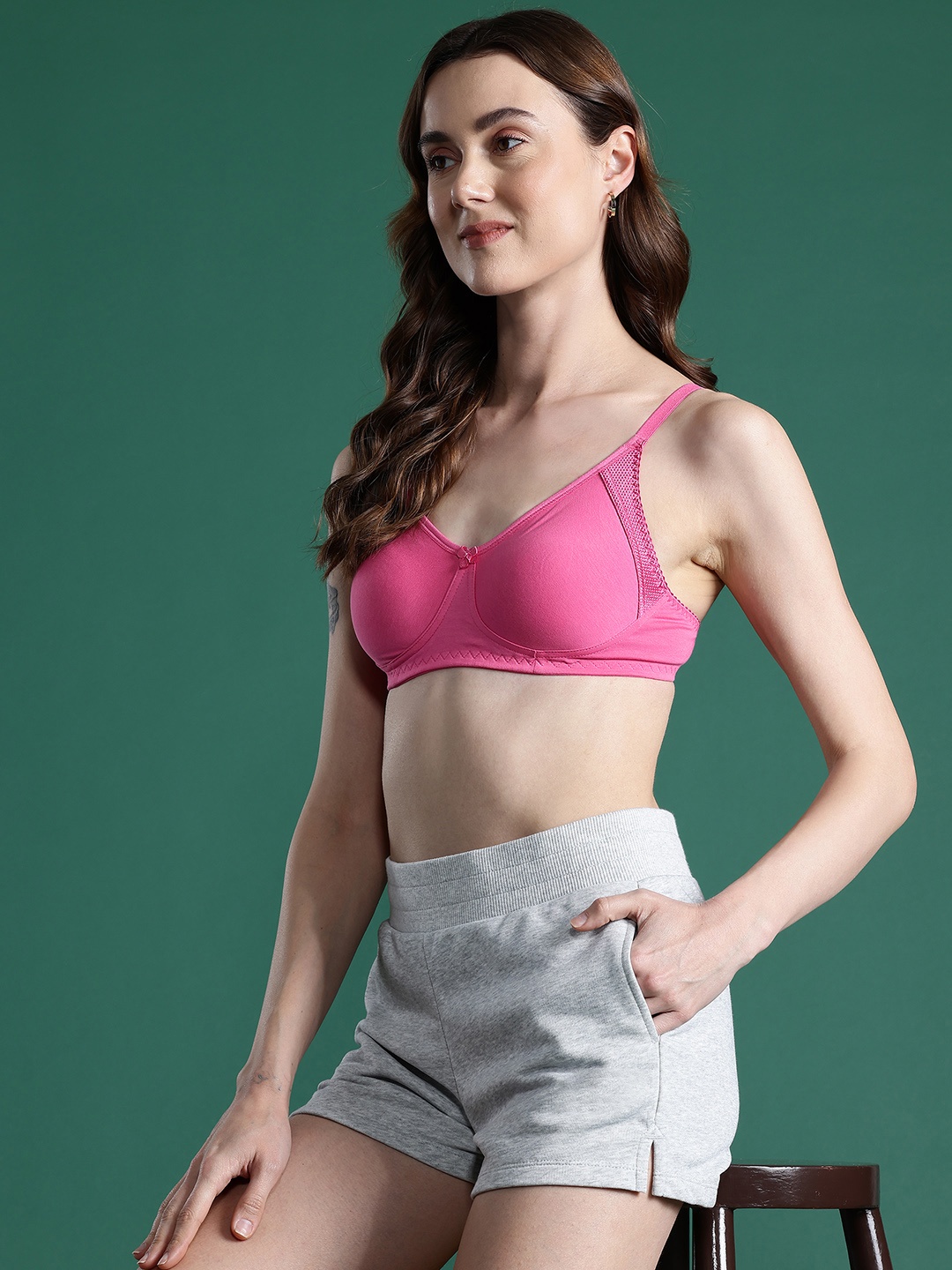 

DressBerry Solid Full Coverage Non Padded Bra, Pink