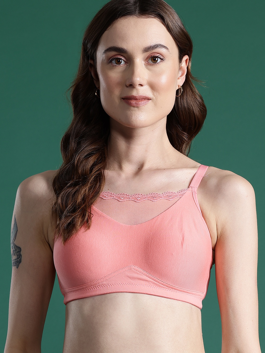 

DressBerry Self Design Full Coverage Non Padded Bra, Peach