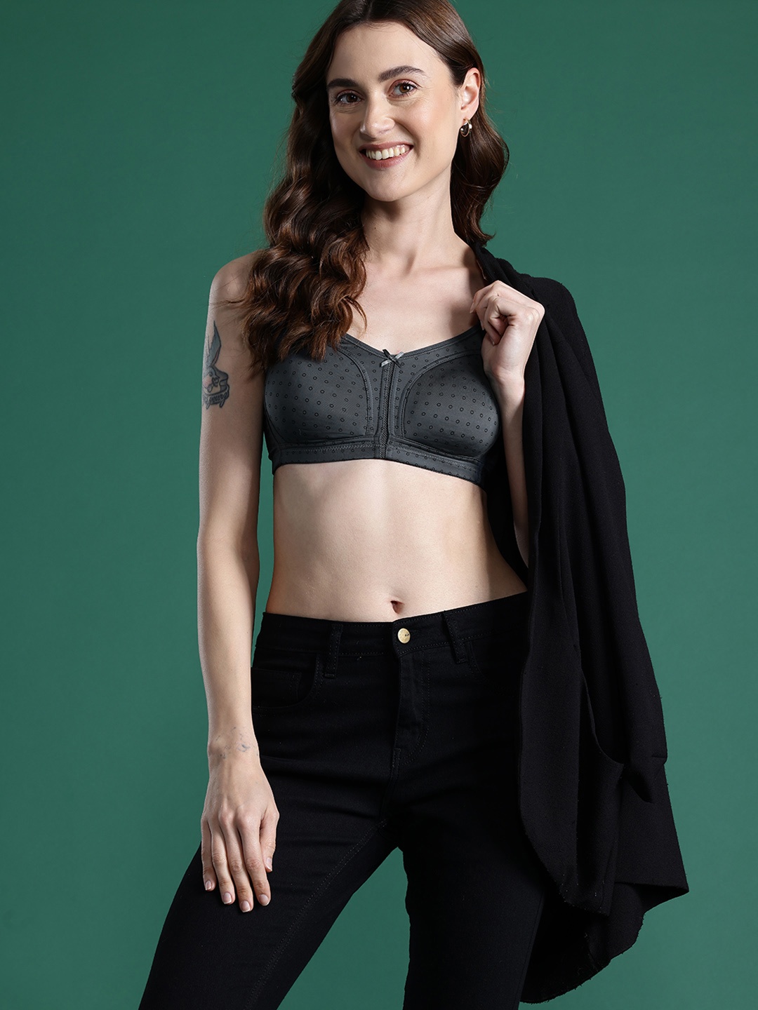 

DressBerry Geometric Print Rapid-Dry Non-Padded Full Coverage Bra 1231, Charcoal