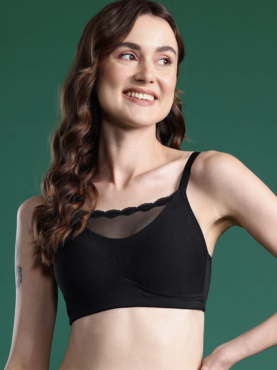

DressBerry Self Design Full Coverage Non Padded Bra, Black