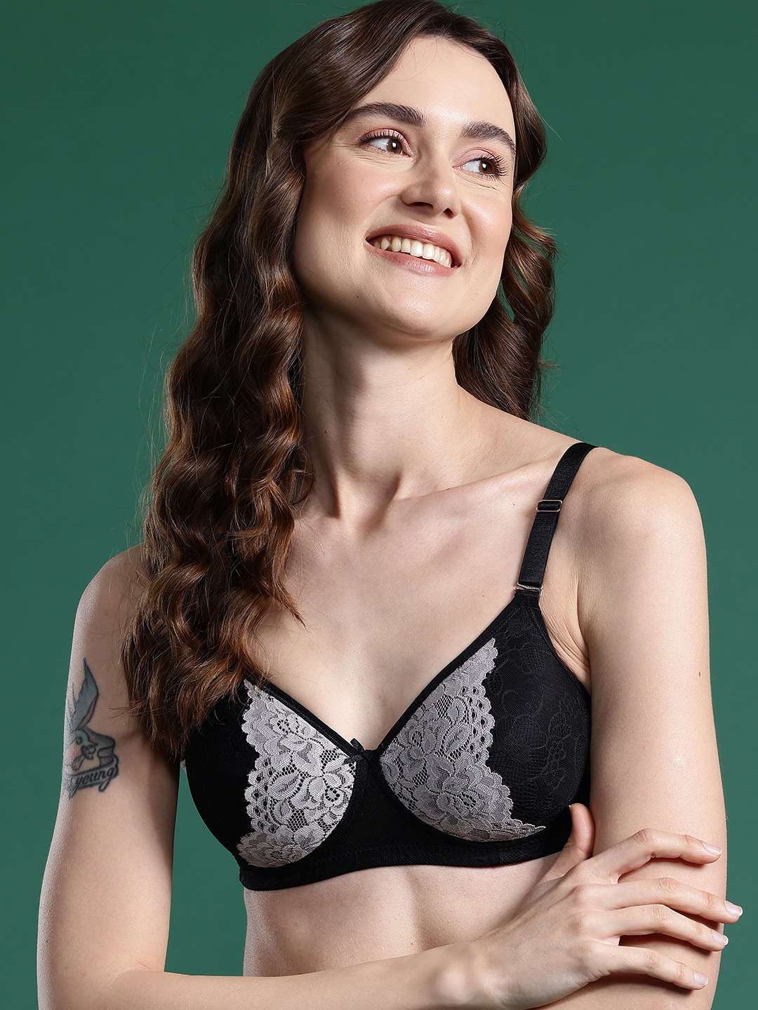 

DressBerry Self Design Full Coverage Lightly Padded Bra, Black