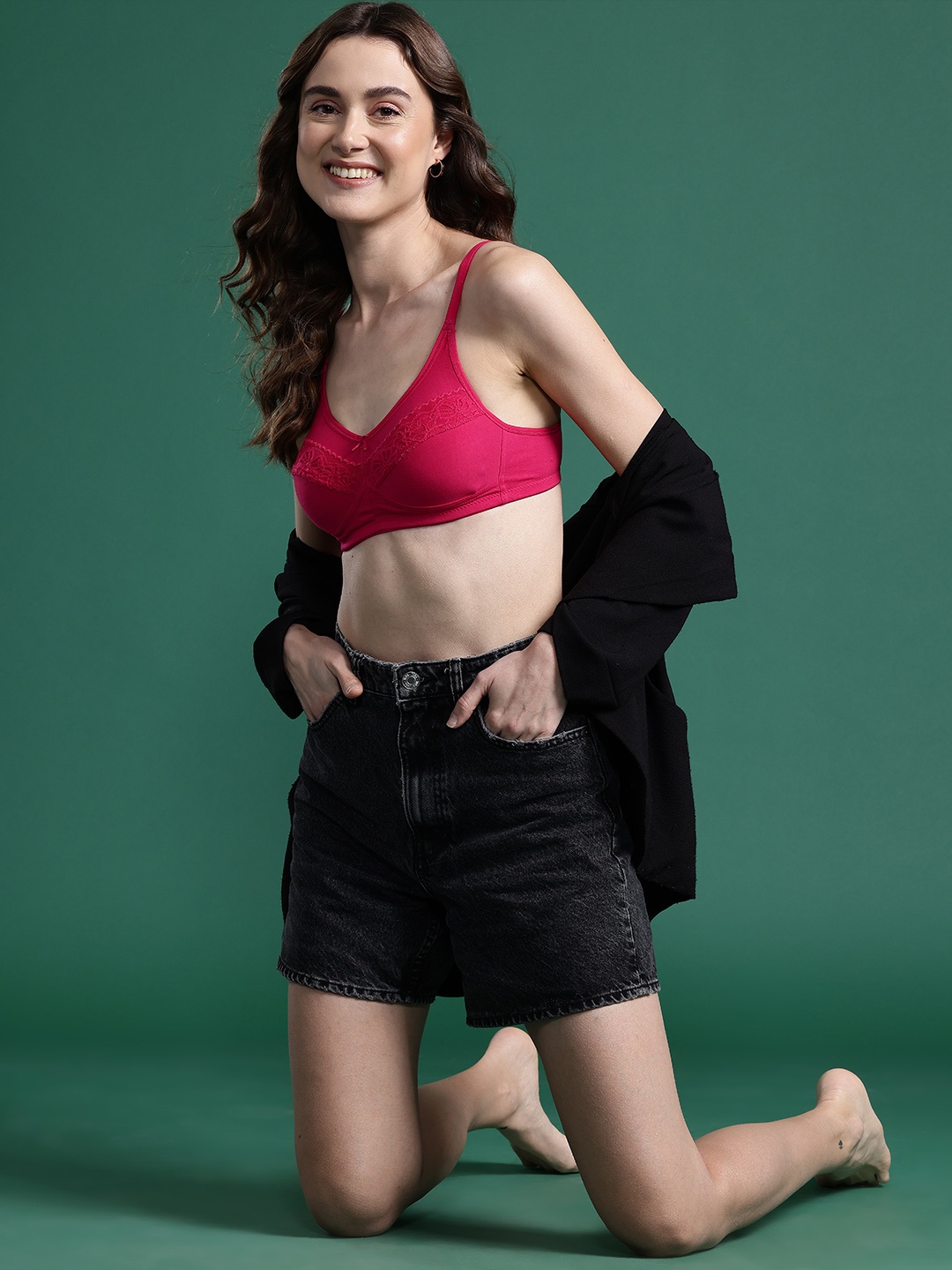 

DressBerry Self Design Full Coverage Non Padded Bra, Pink