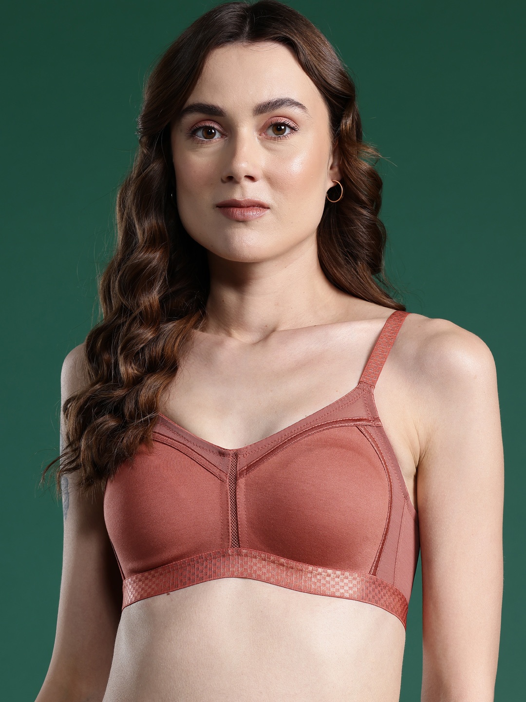 

DressBerry Self Design Full Coverage Non Padded Bra, Copper