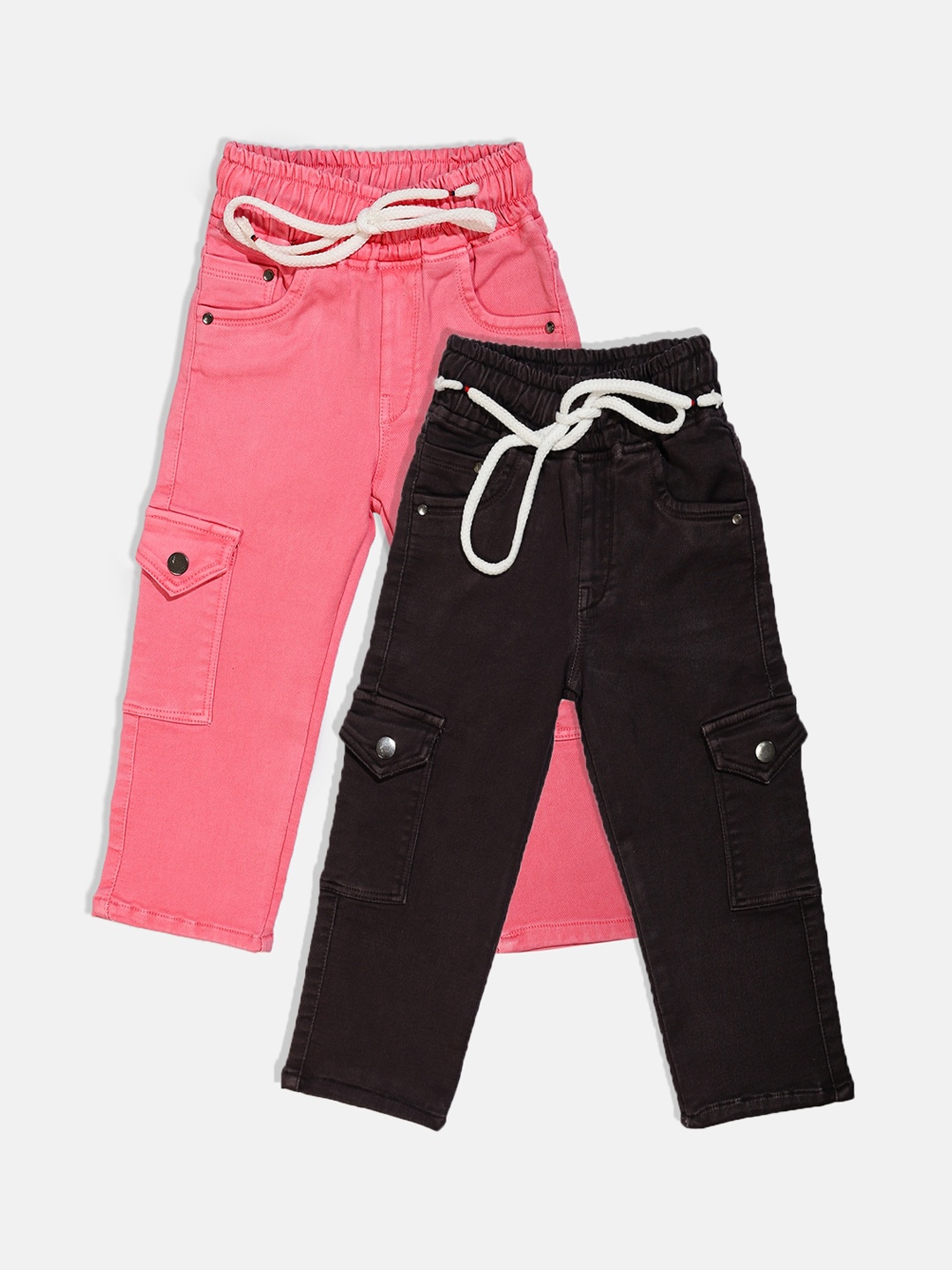 

BAESD Kids Pack Of 2 Pixie Jogger Fit Clean Look Cargo Jeans, Pink