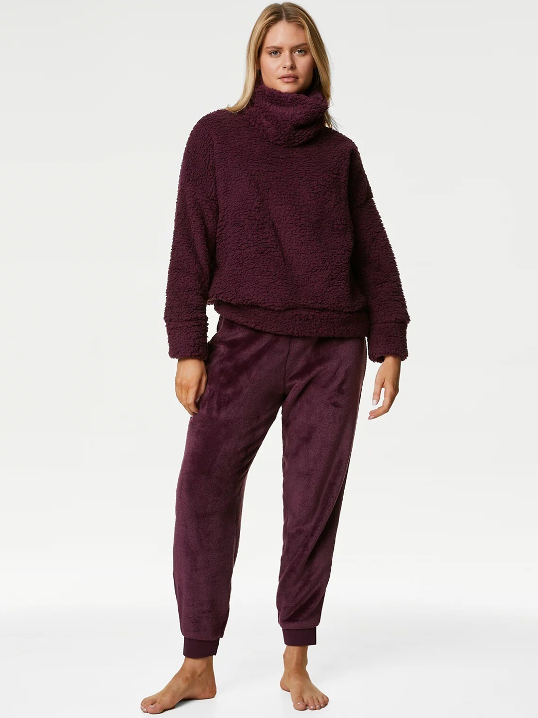 

Marks & Spencer Self Design High Neck Night Suit, Burgundy