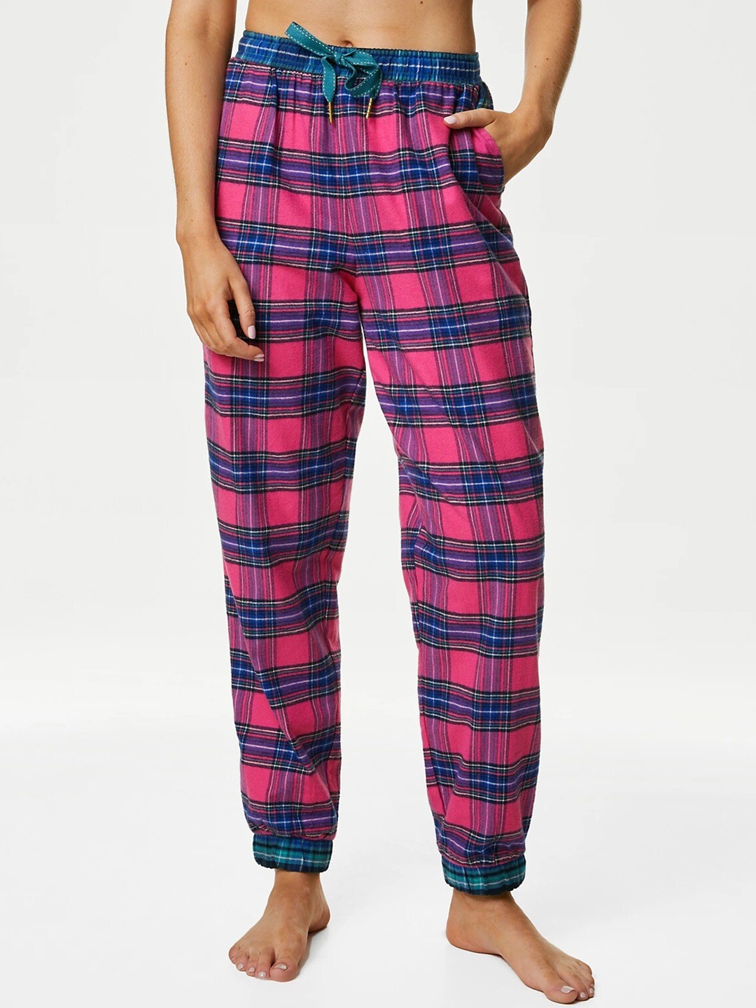 

Marks & Spencer Women Checked Pure Cotton Lounge Pants, Pink