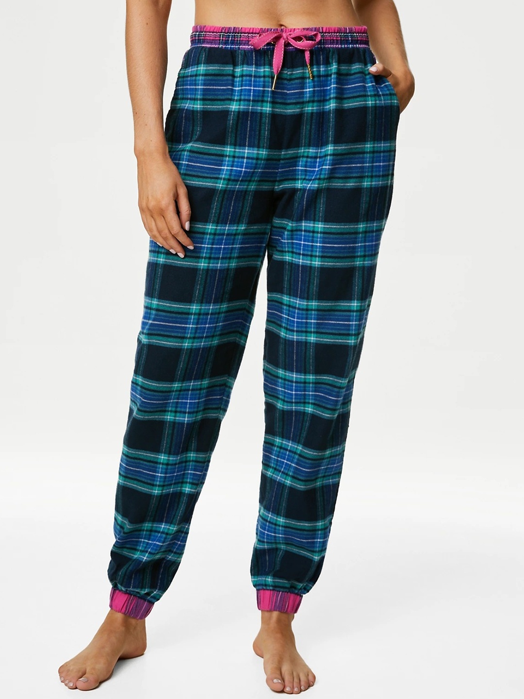 

Marks & Spencer Women Checked Pure Cotton Lounge Pants, Navy blue