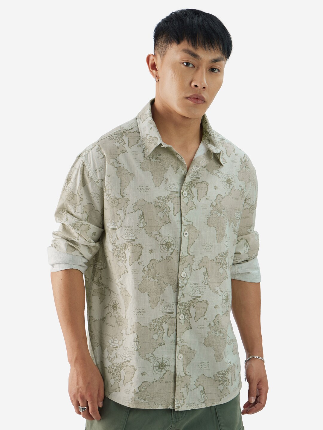 

The Souled Store Grey Abstract Printed Pure Cotton Casual Shirt