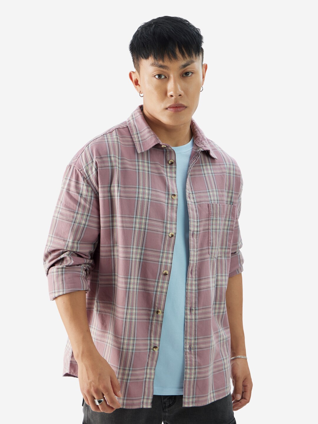 

The Souled Store Pink Tartan Checked Pure Cotton Casual Shirt