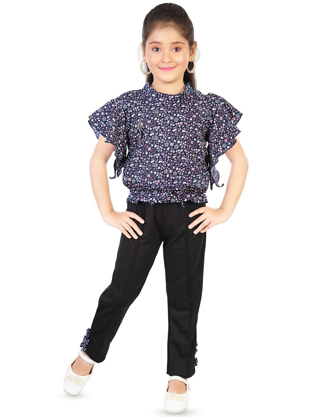 

BAESD Girls Floral Printed Top With Palazzos, Blue