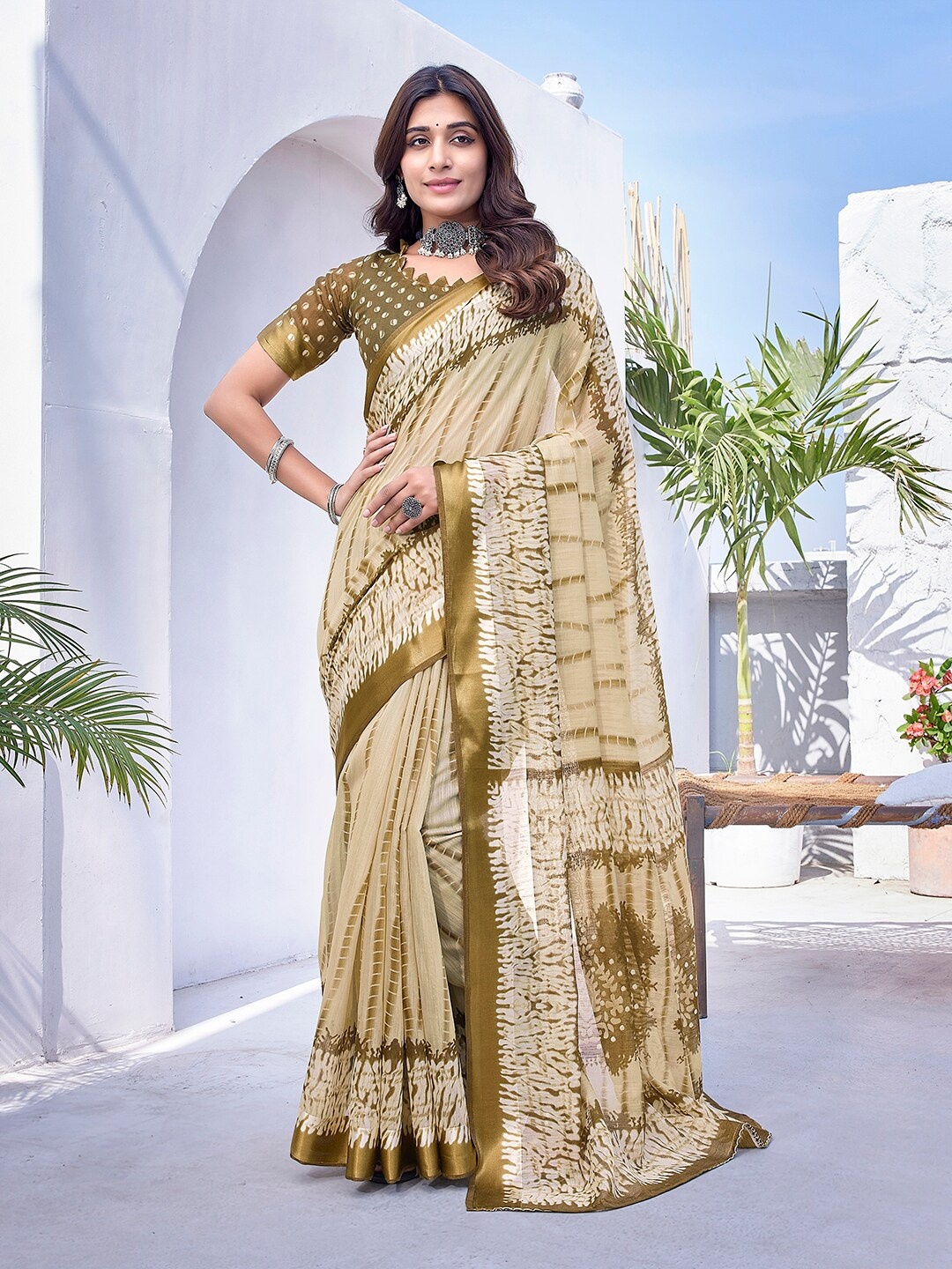 

KALINI Abstract Printed Leheriya Saree, Mustard