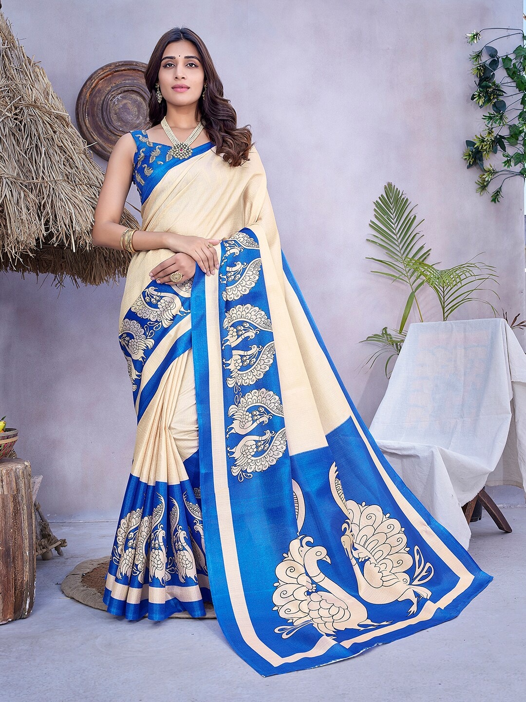 

KALINI Ethnic Motifs Printed Mysore Silk Saree, Blue