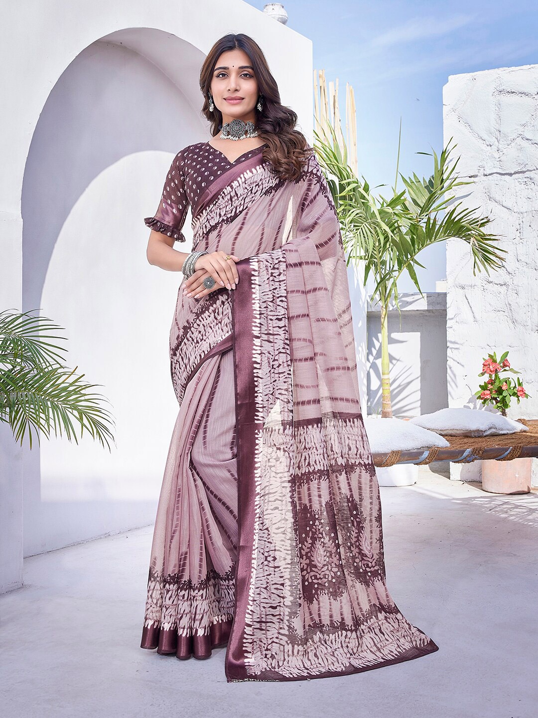 

KALINI Tie And Dye Leheriya Saree, Purple