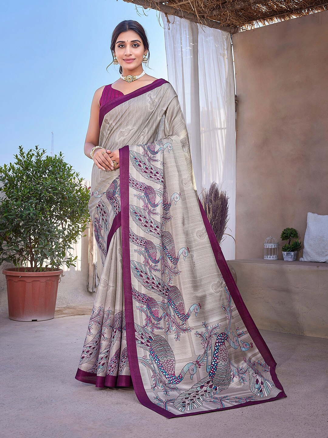 

KALINI Ethnic Motifs Printed Mysore Silk Saree, Purple