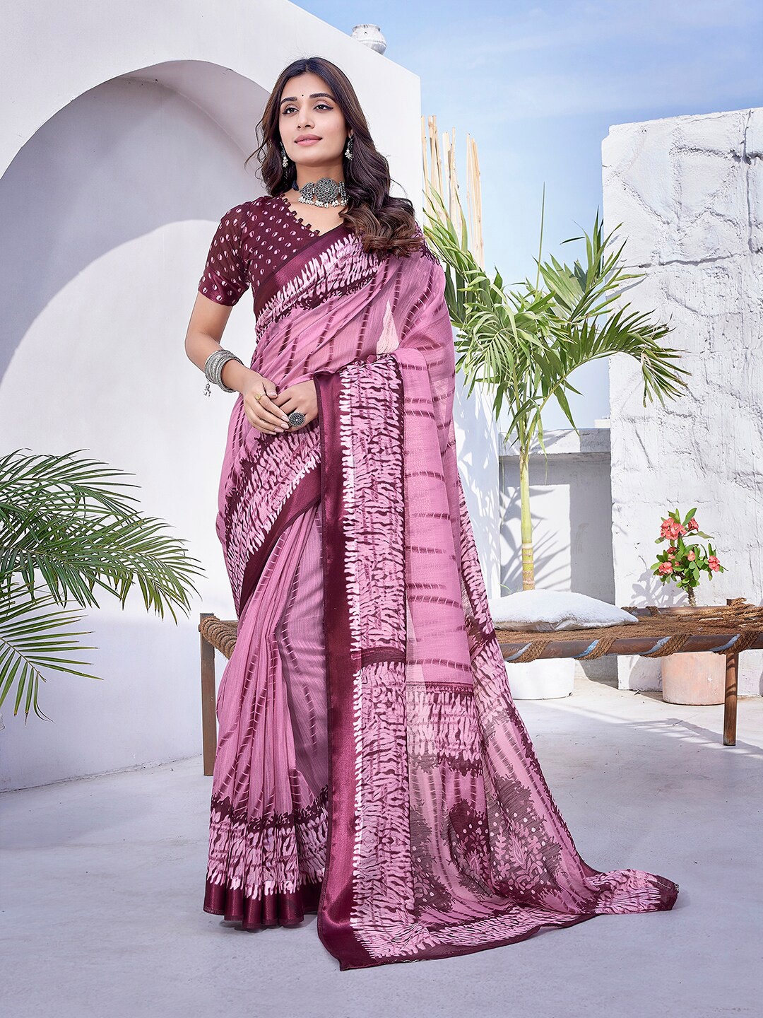 

KALINI Tie and Dye Leheriya Saree, Pink