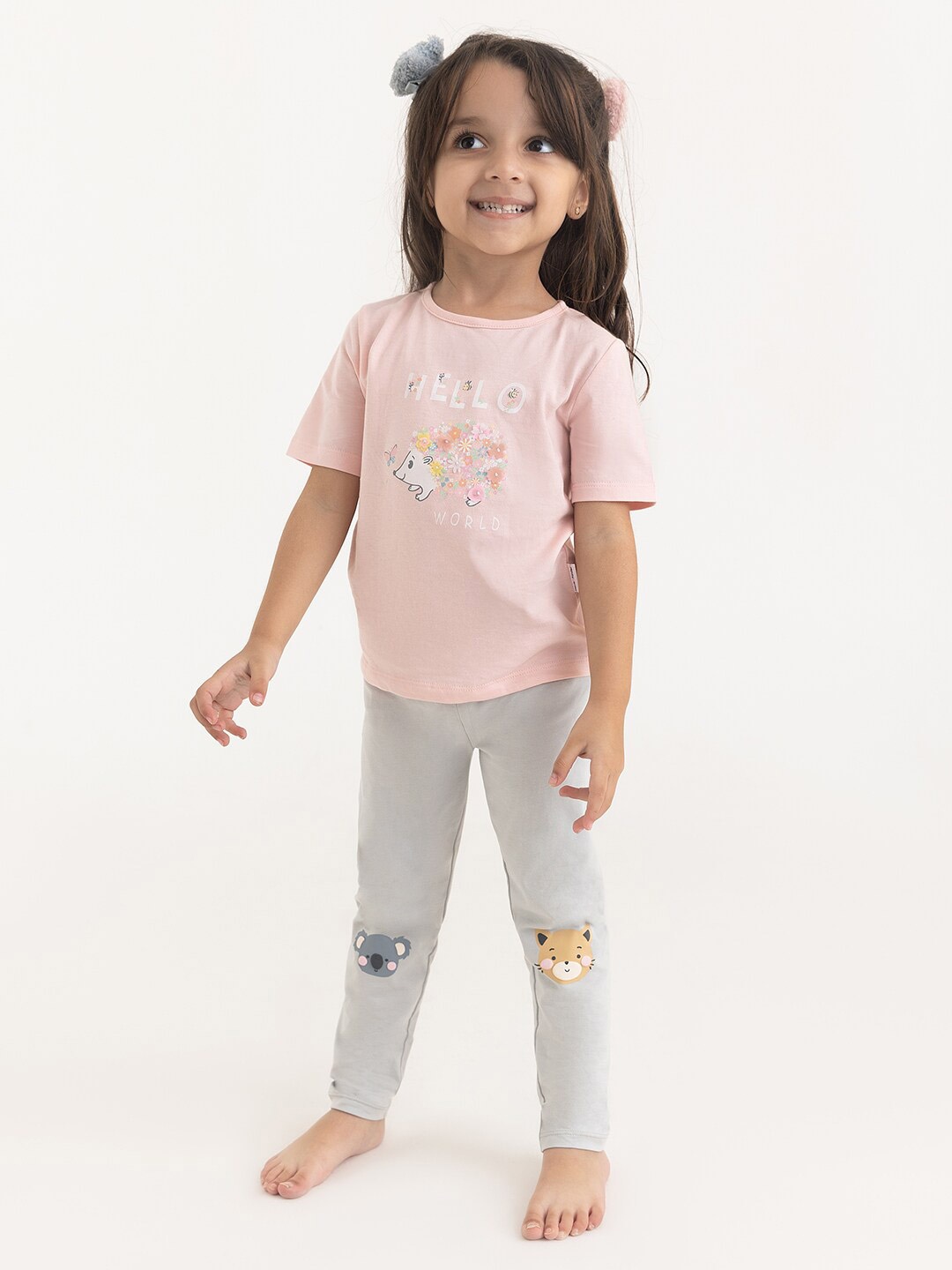 

haus & kinder Girls Pure Cotton Printed T-shirt with Leggings, Pink