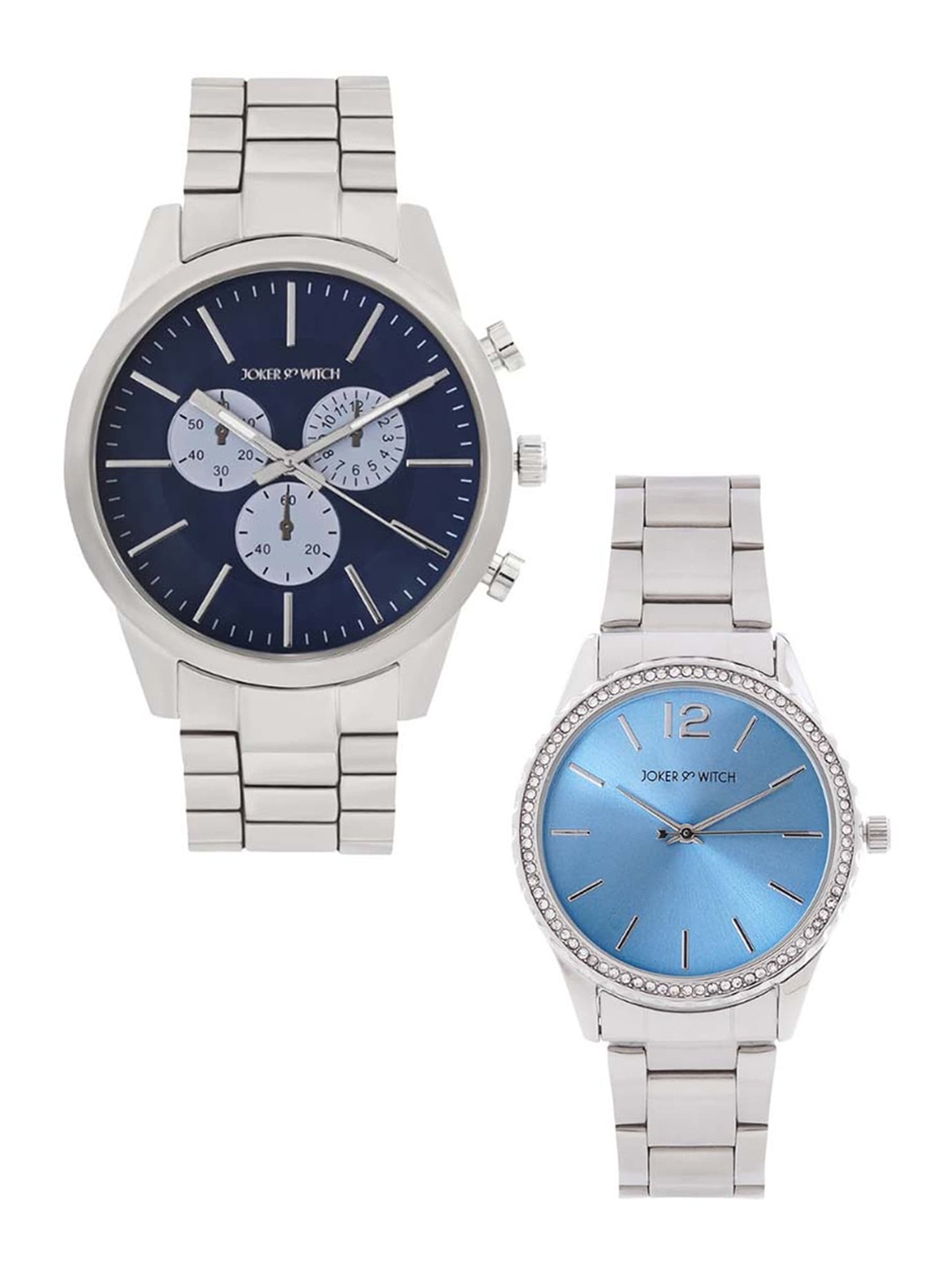 

JOKER & WITCH Unisex Stainless Steel Dial Analogue His and Her Watches, Silver
