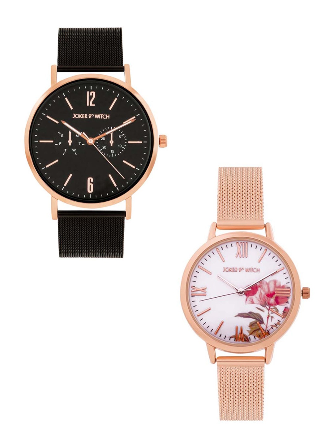 

JOKER & WITCH Unisex Stainless Steel Dial Analogue His and Her Watches Giftset JWJCW445, Rose gold