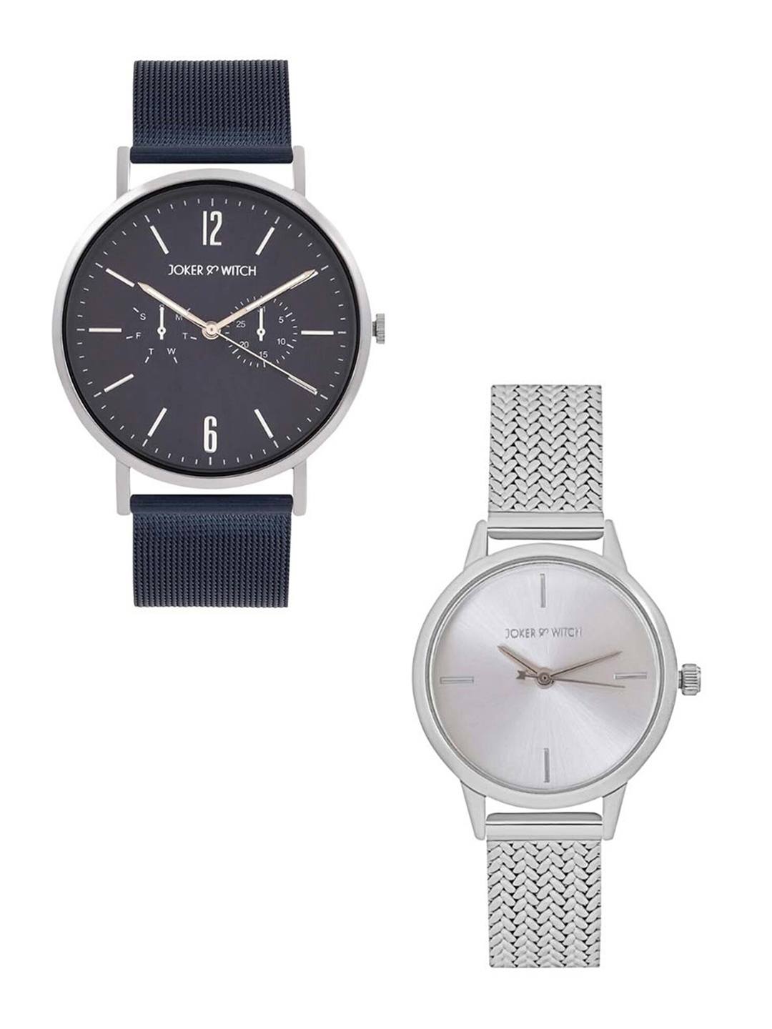 

JOKER & WITCH Unisex Stainless Steel Dial Analogue His and Her Watches Giftset JWJCW416, Silver