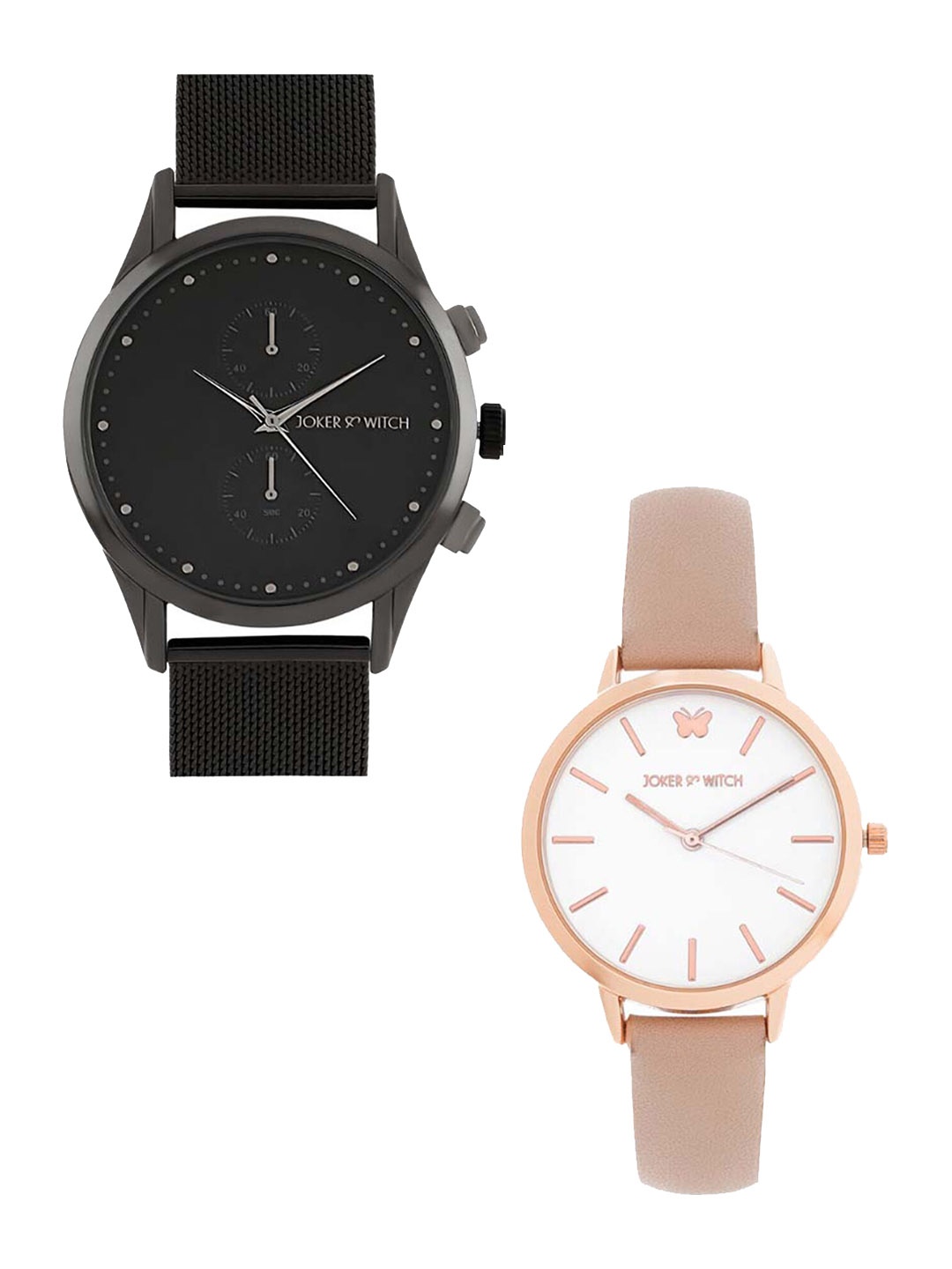 

JOKER & WITCH Unisex Stainless Steel Dial Analogue His and Her Watches Giftset JWJCW444, Pink