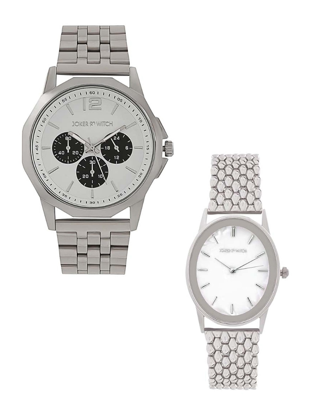

JOKER & WITCH Unisex Stainless Steel Dial Analogue His and Her Watches Giftset JWJCW431, Silver