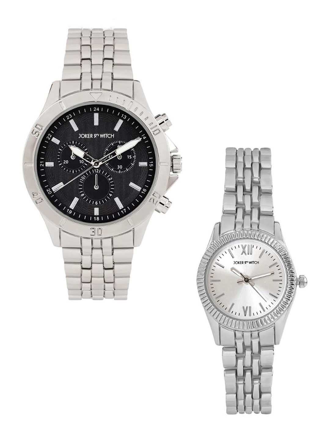 

JOKER & WITCH Unisex Stainless Steel Dial Analogue His and Her Watches Giftset JWJCW399, Silver