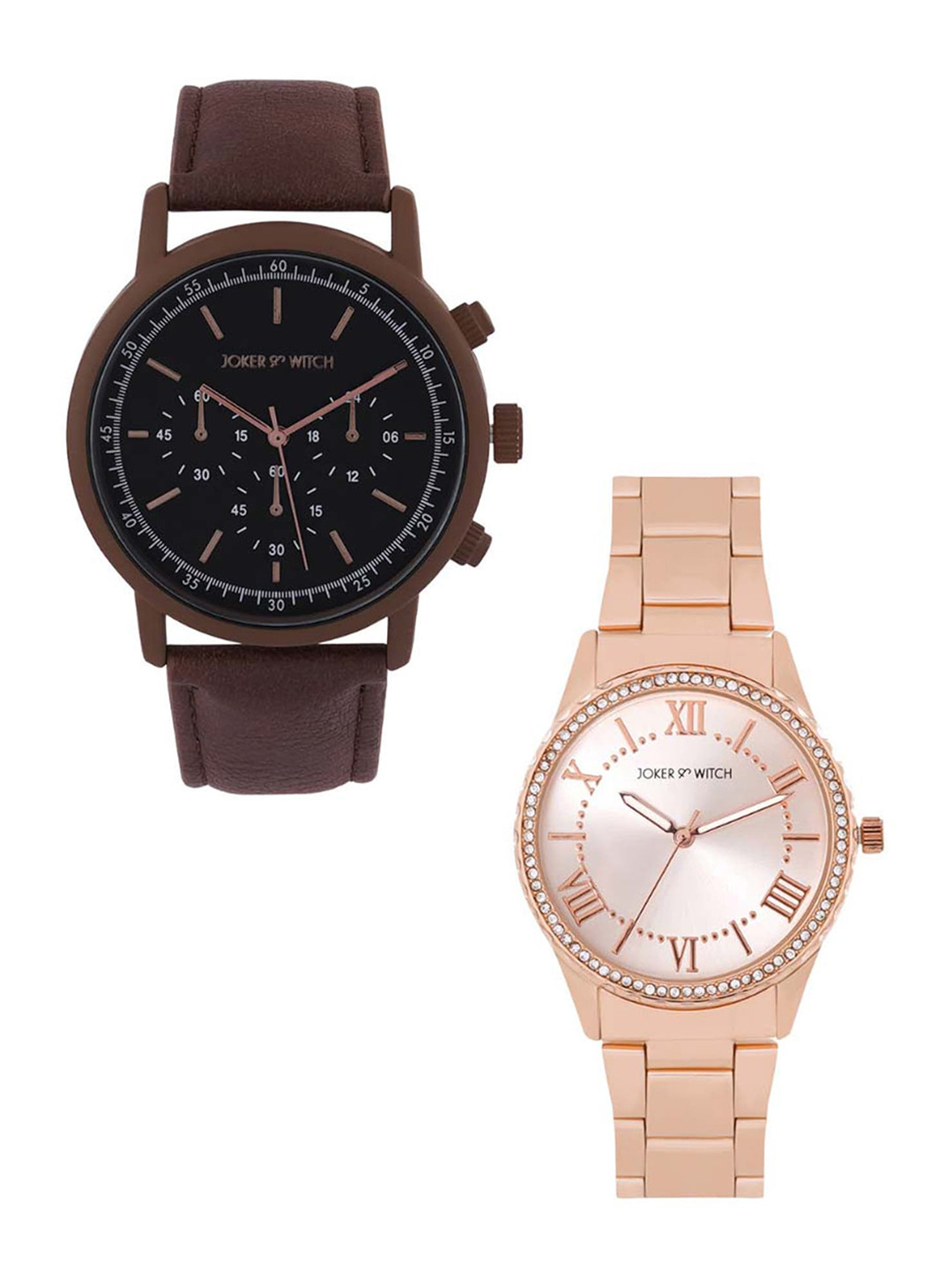 

JOKER & WITCH Unisex Stainless Steel Dial Analogue His and Her Watches Giftset, Rose gold