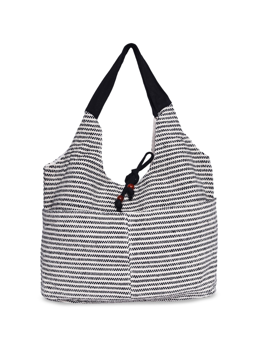 

ASTRID Geometric Self Design Structured Canvas Hobo Bag, Black