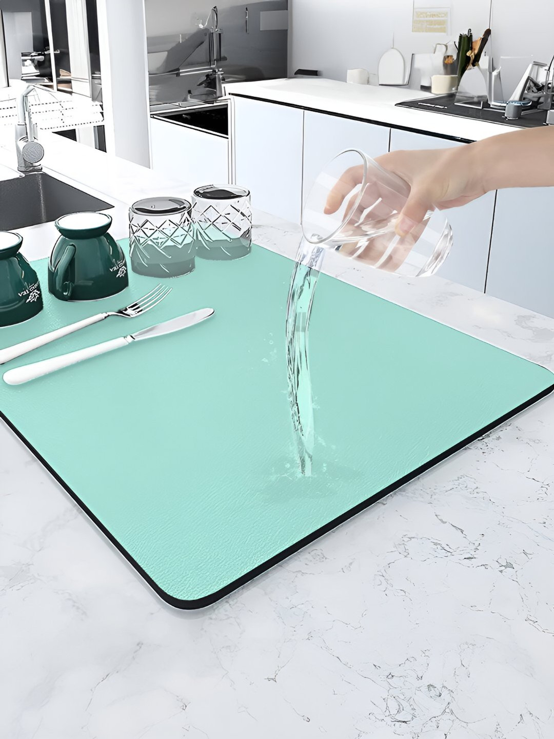 

Cortina Turquoise Blue Rectangular Anti-Skid Kitchen Mat