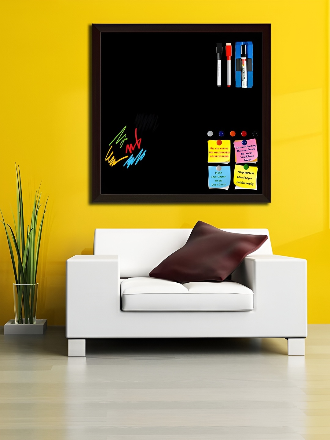 ArtzFolio Brown & Black Wooden Magnetic Board With Sticky Notes