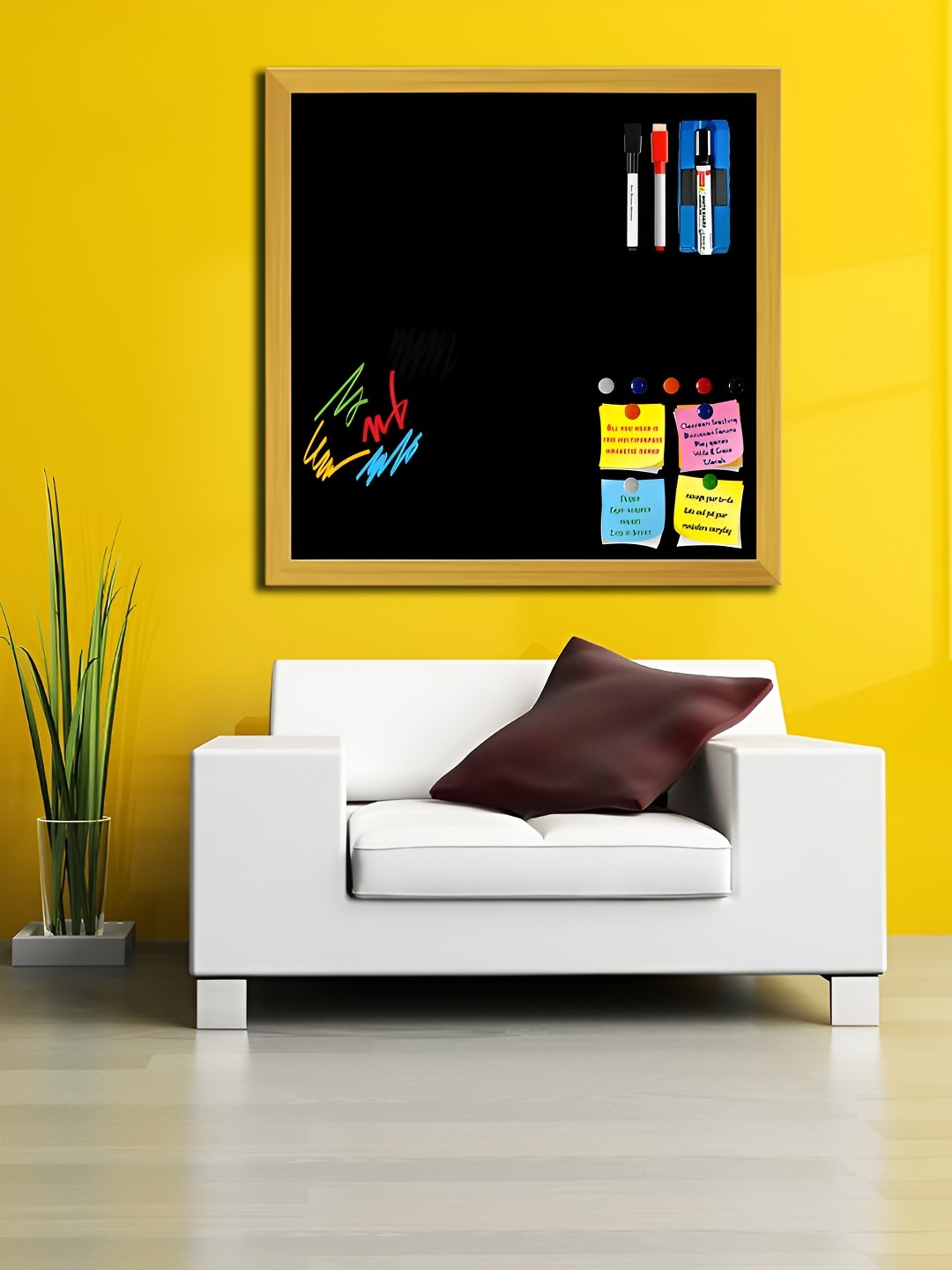 

ArtzFolio Black & Yellow Family Printed Wooden Magnetic Board With Sticky Notes Wall Decor