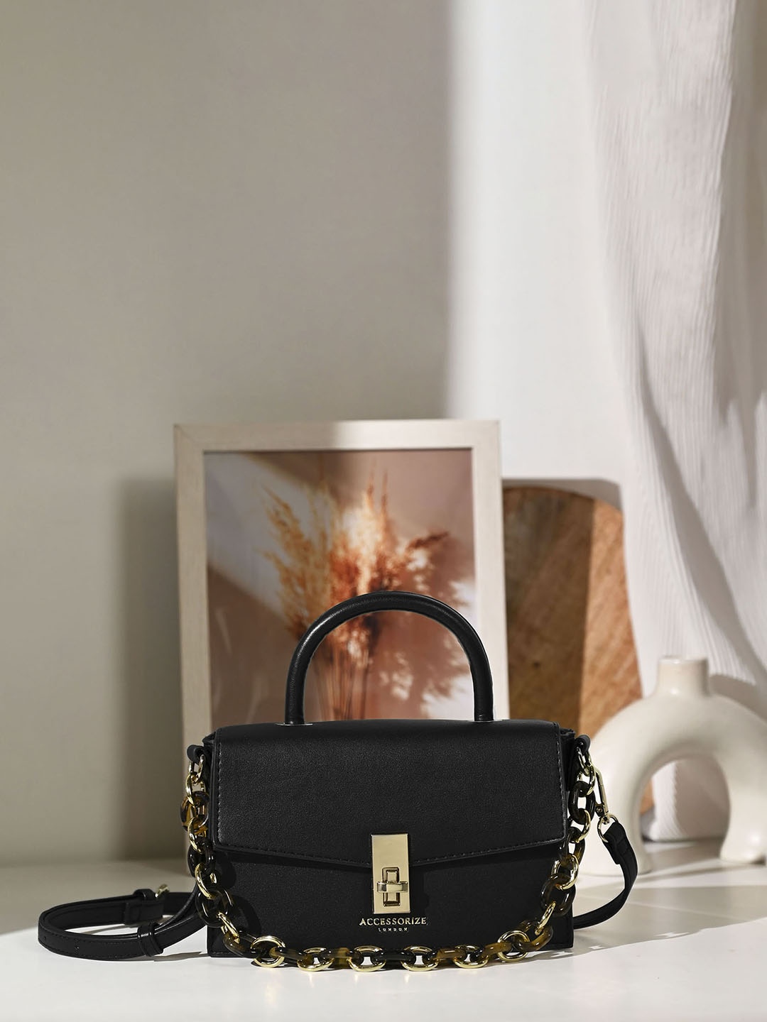 

Accessorize London Women Tarley Croc Satchel Sling Bag, Black