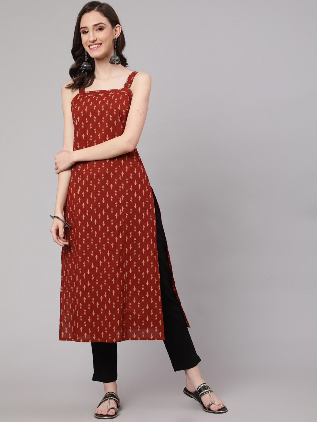 

Nayo Ethnic Motifs Printed Straight Pure Cotton Kurta, Rust